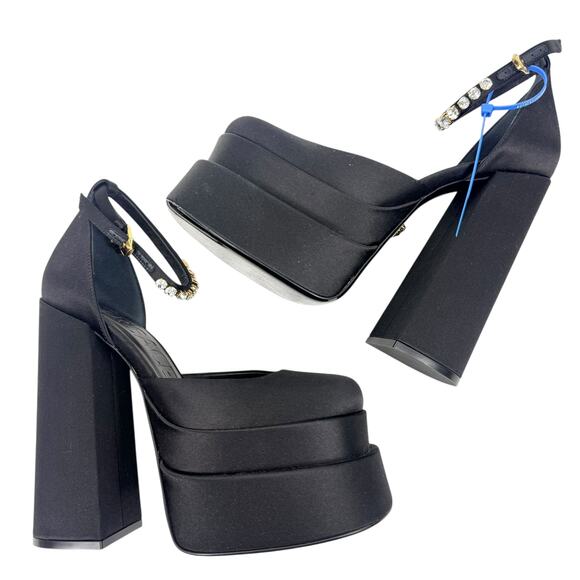 Versace Medusa Aevitas Satin Platform Crystals Pumps Black Size 36 - Picture 8 of 10